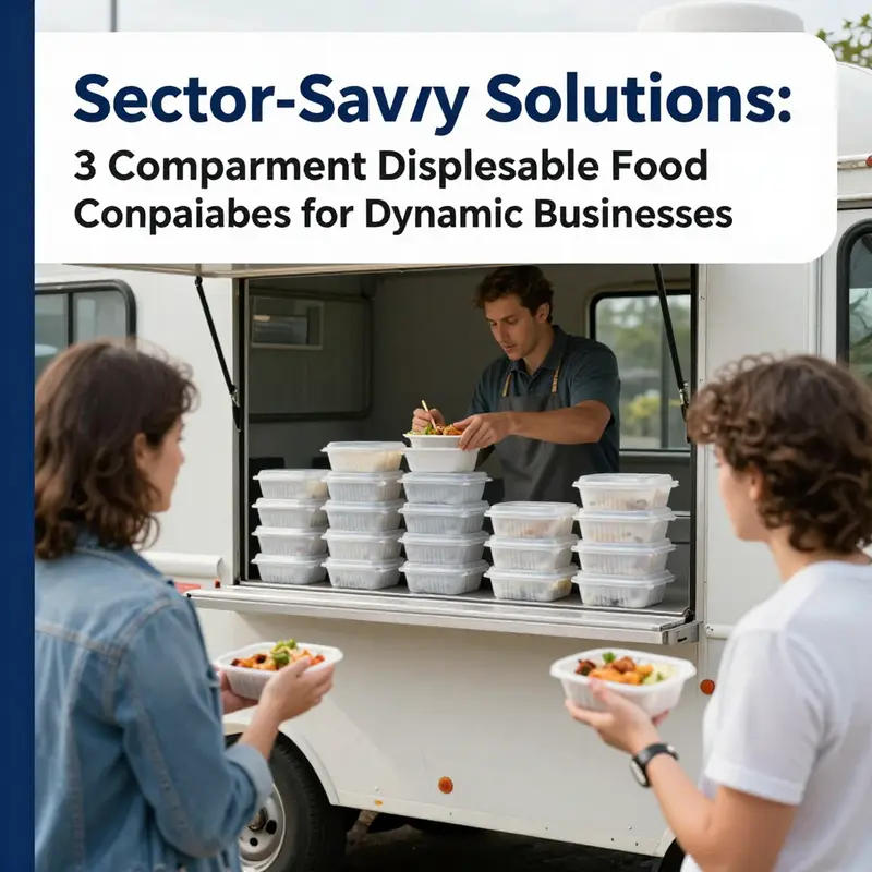Different materials of 3 compartment food containers displaying versatility and functionality in food service.