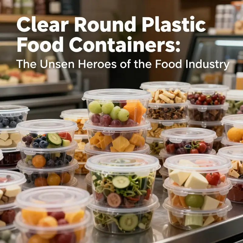 Clear round plastic food containers used in a café to hold fresh ingredients.