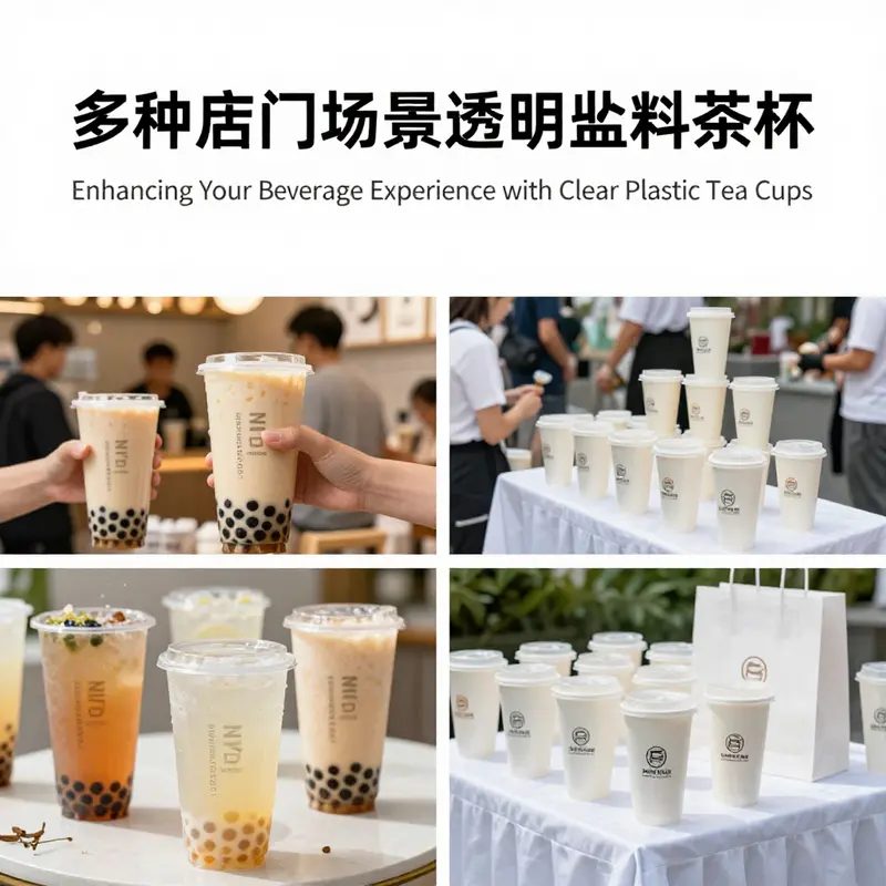 A showcase of clear plastic tea cups in various sizes and styles, highlighting their versatility and appeal.