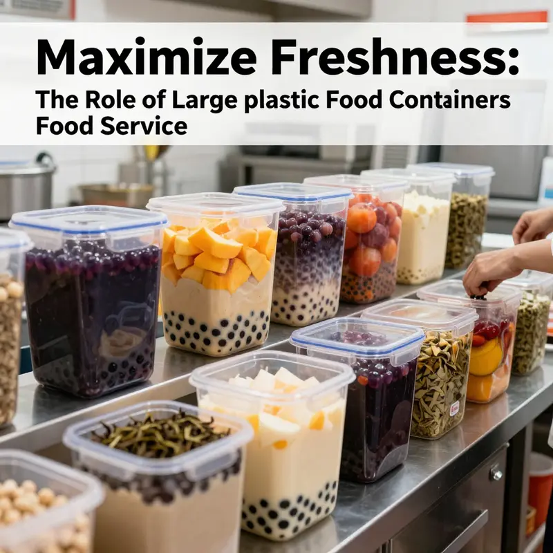Large plastic food containers are integral to the organized preparation and storage of ingredients in various food service settings.