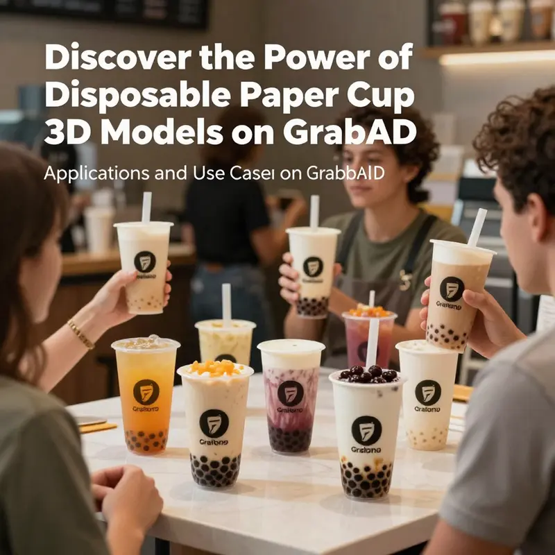 A designer’s workspace displaying innovative disposable paper cup models on GrabCAD.