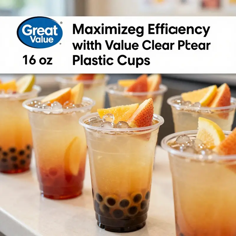 Experience the clear quality of Great Value clear plastic cups filled with vibrant beverages.