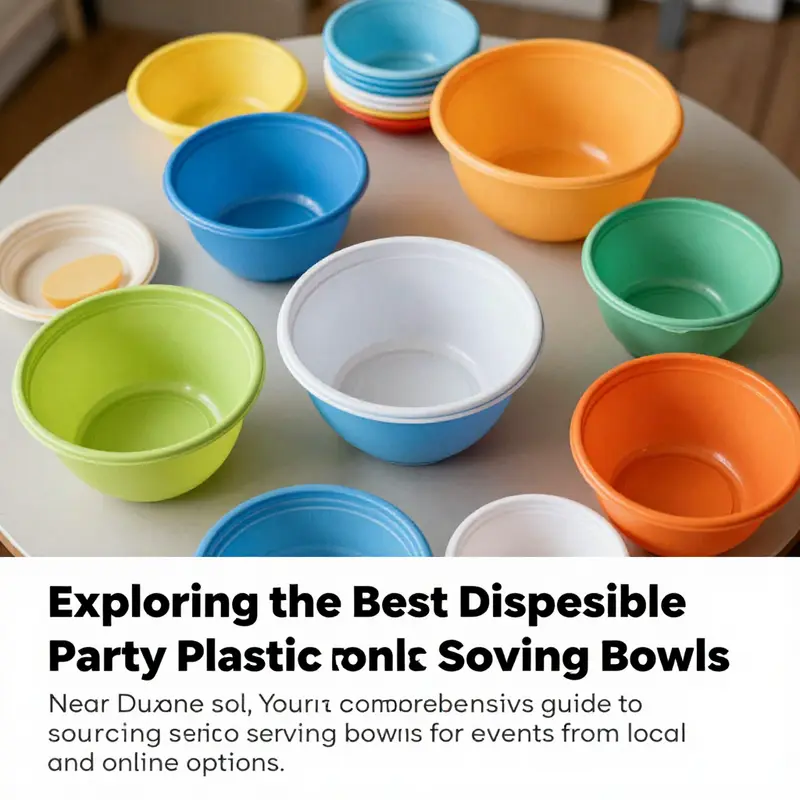 An assortment of colorful disposable plastic serving bowls set up on a table for a party.