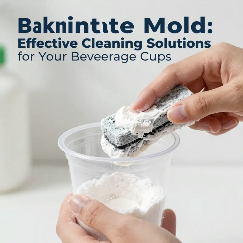 Plastic cups soaking in a vinegar solution to eliminate mold.