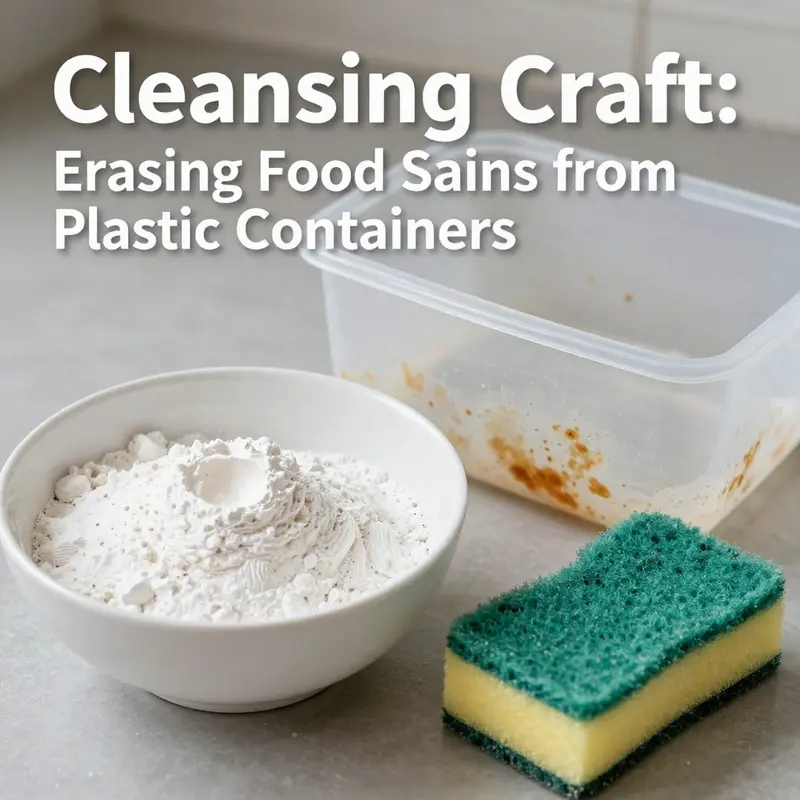 Applying baking soda paste to remove stubborn food stains from plastic containers.