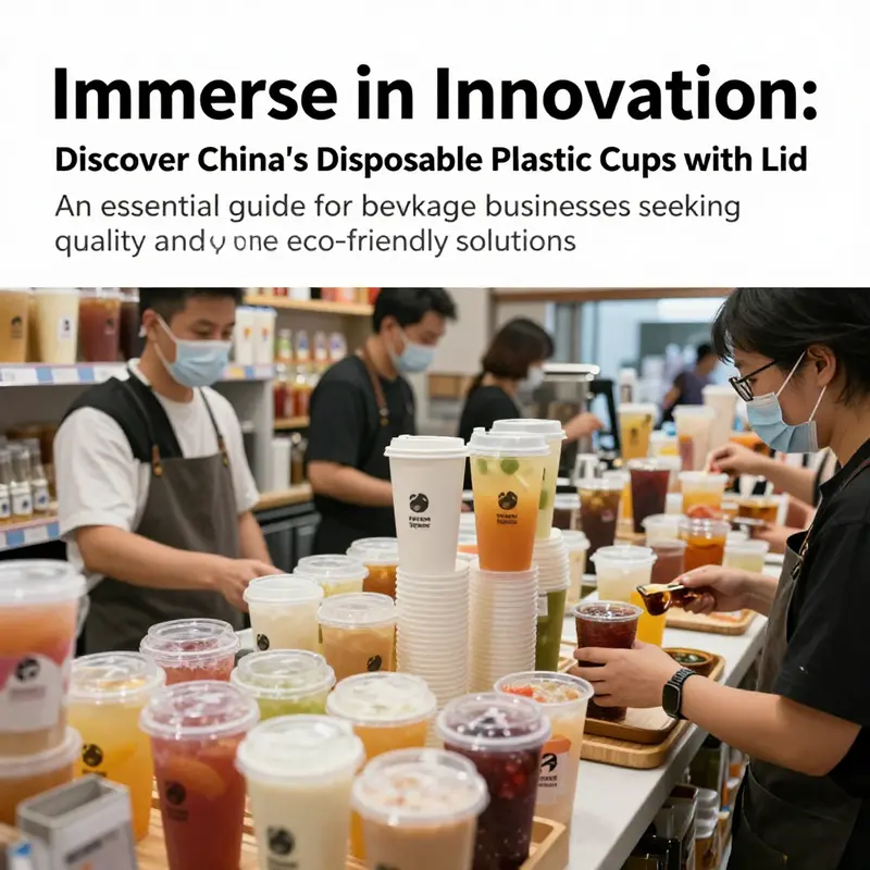 A bustling beverage shop with a display of various drinks in disposable plastic cups with lids.