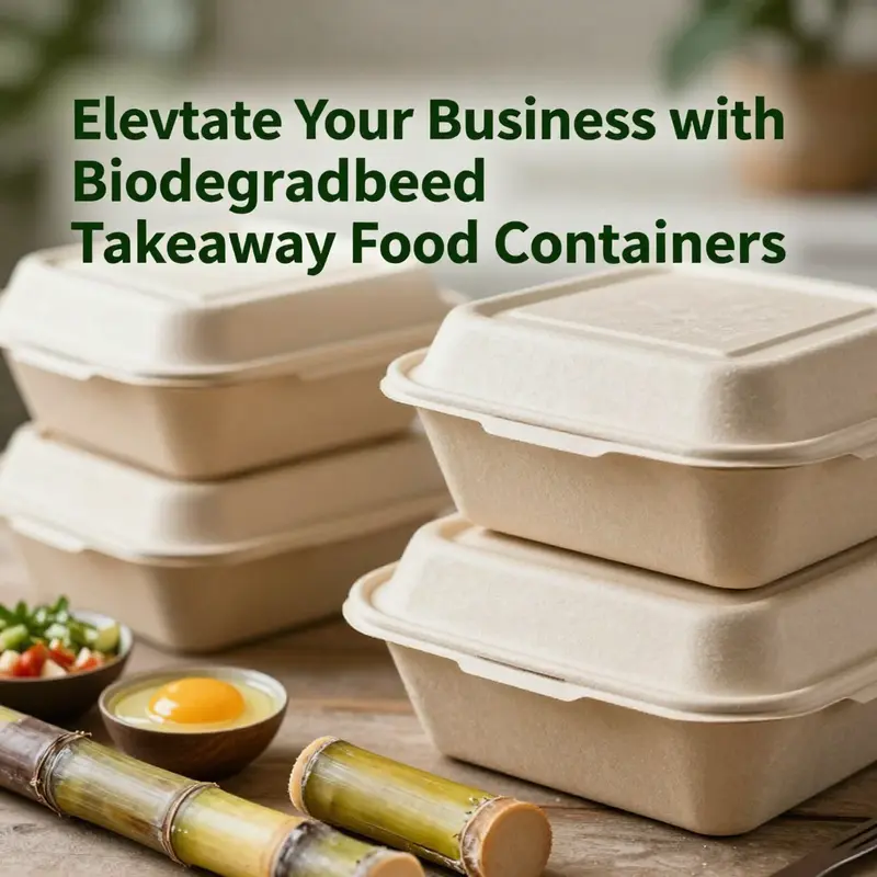Showcasing biodegradable takeaway containers, emphasizing their role in reducing environmental waste.