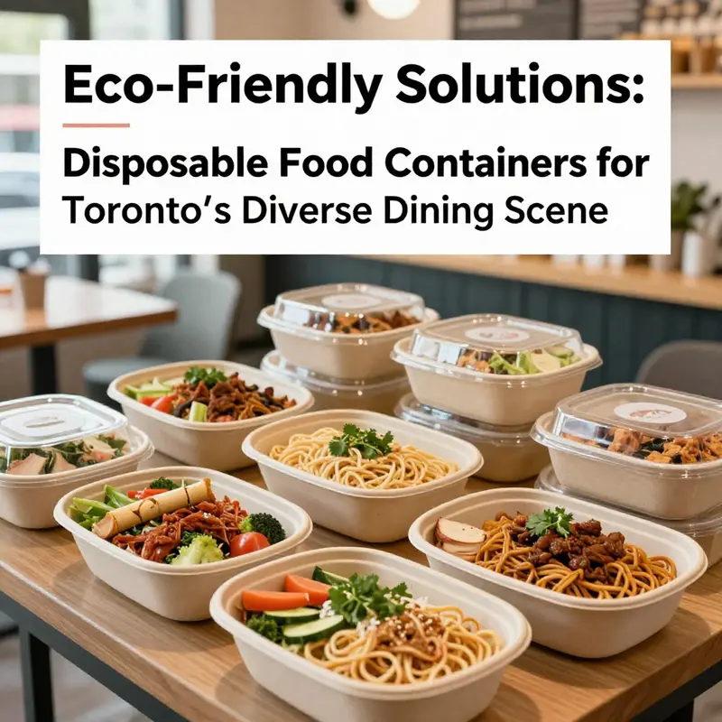Eco-friendly sugarcane containers showcasing delicious meals in a Toronto cafe.