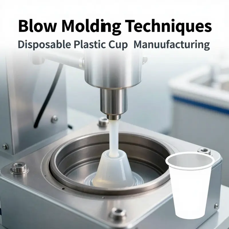 Thermoforming process in action, creating disposable plastic cups efficiently.