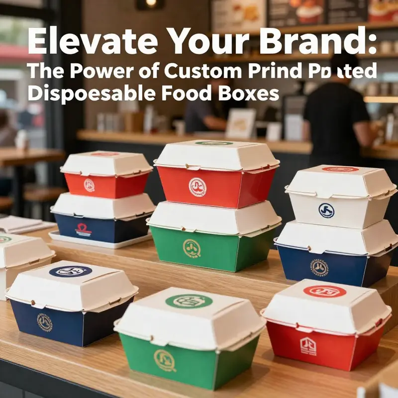 Custom printed food boxes in a café setting, showcasing branding opportunities.