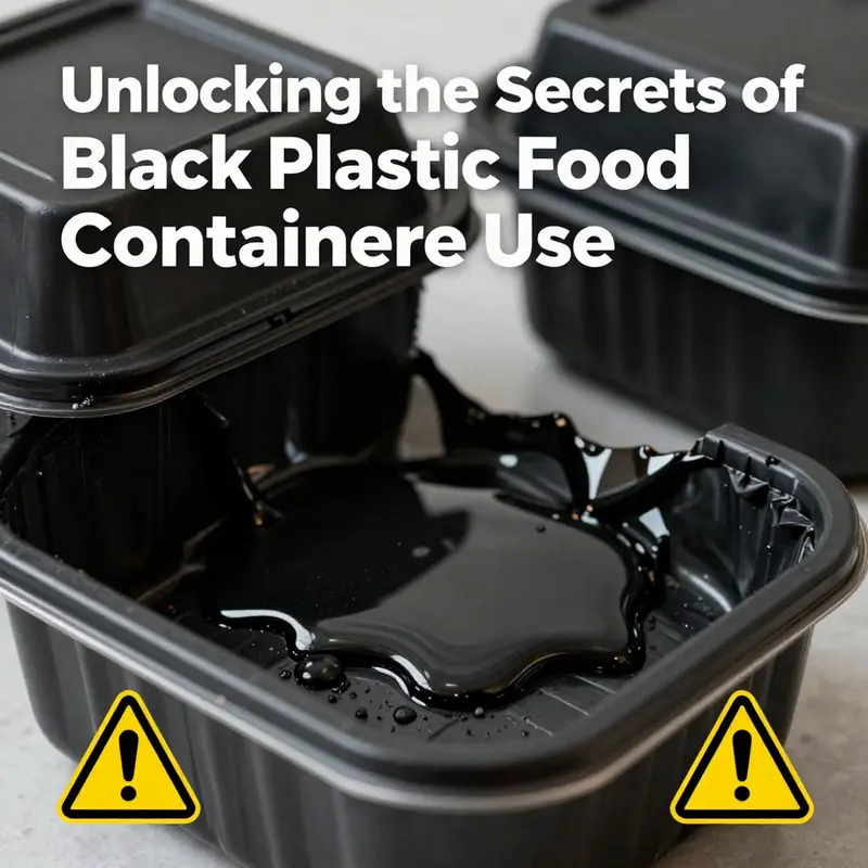 Assortment of black plastic food containers representing the safety issues in microwave use.