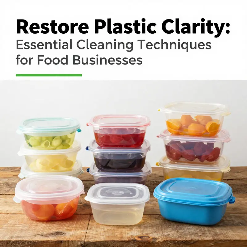 A collection of shiny, cleaned plastic food containers arranged neatly on a table, demonstrating effective cleaning results.