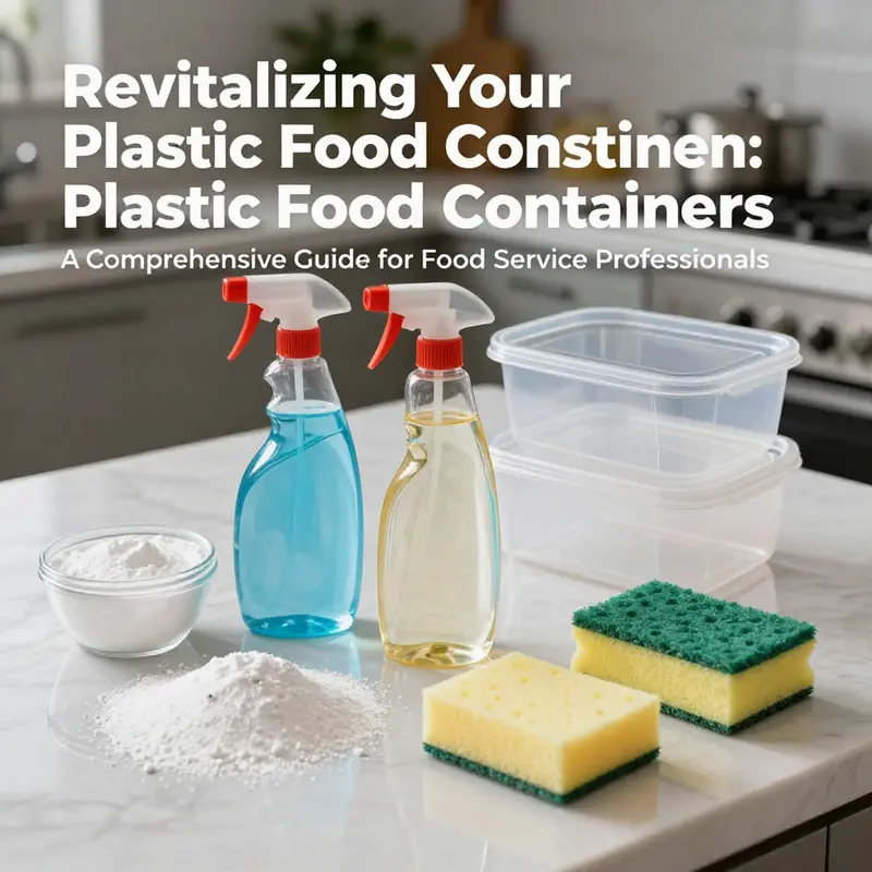 Cloudy versus clean plastic food containers in a professional kitchen.