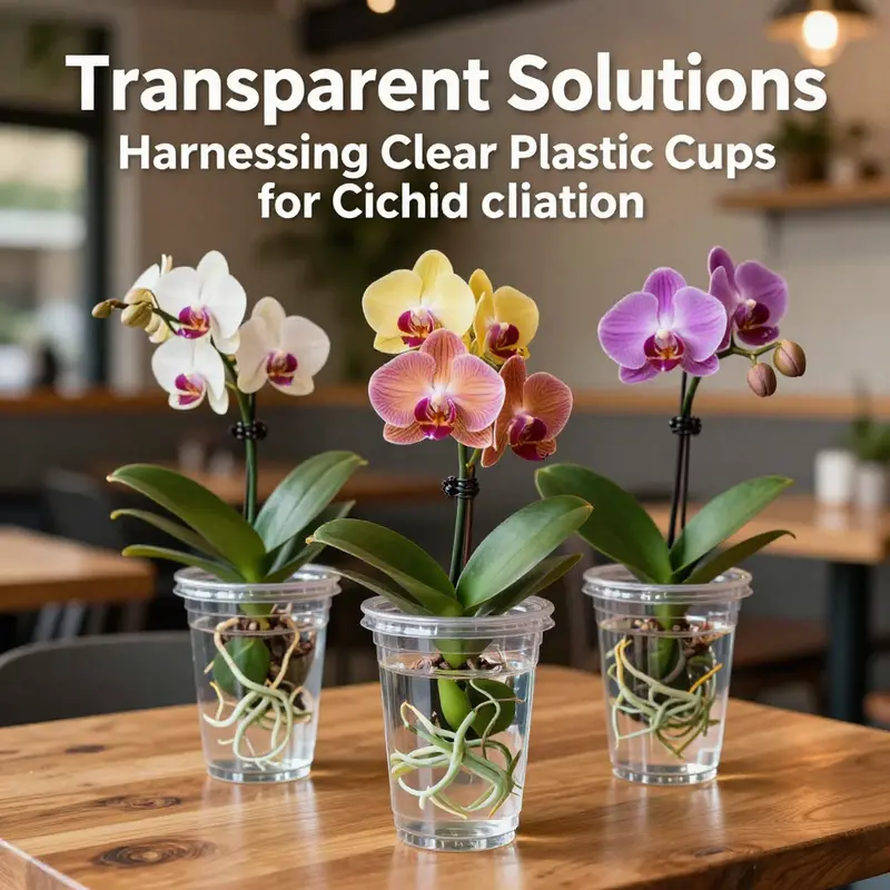 Clear plastic cups enhance visibility of root health while cultivating orchids.