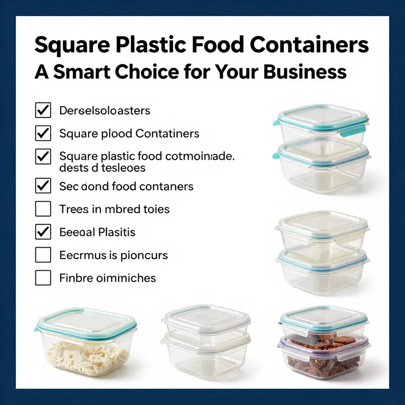 Various square plastic food containers demonstrating their versatility and key features for wholesale customers.