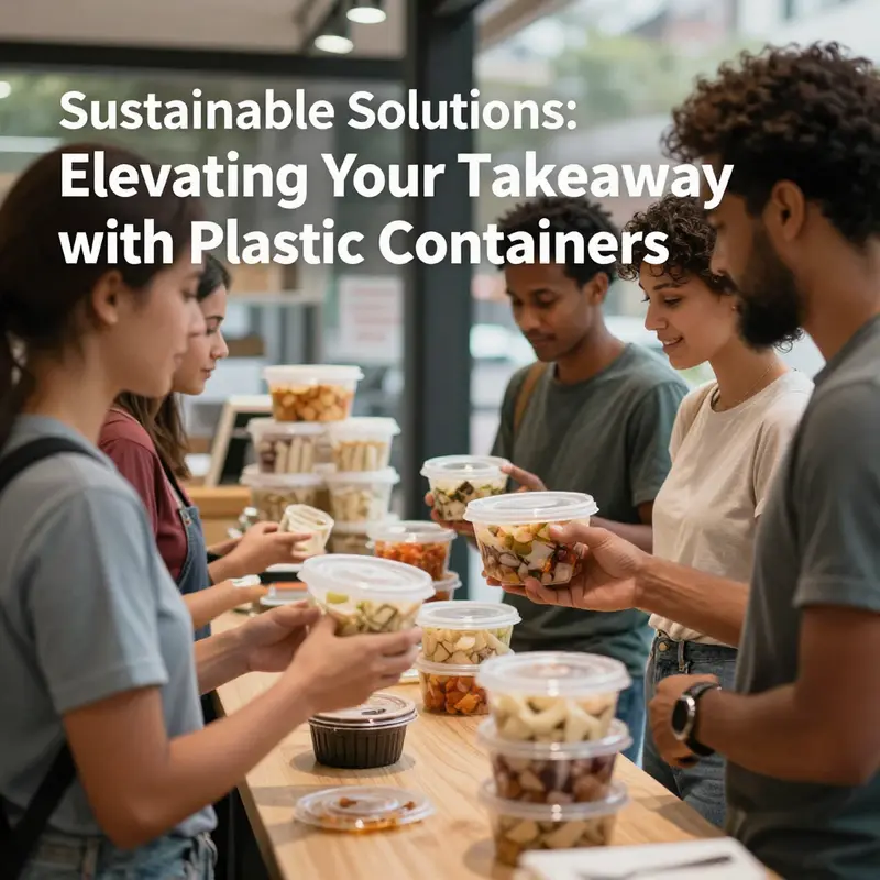 A modern restaurant using eco-friendly plastic takeaway containers amidst a natural setting.