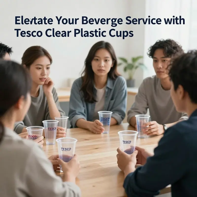 A variety of Tesco clear plastic cups showcasing their quality and versatility for different beverages.