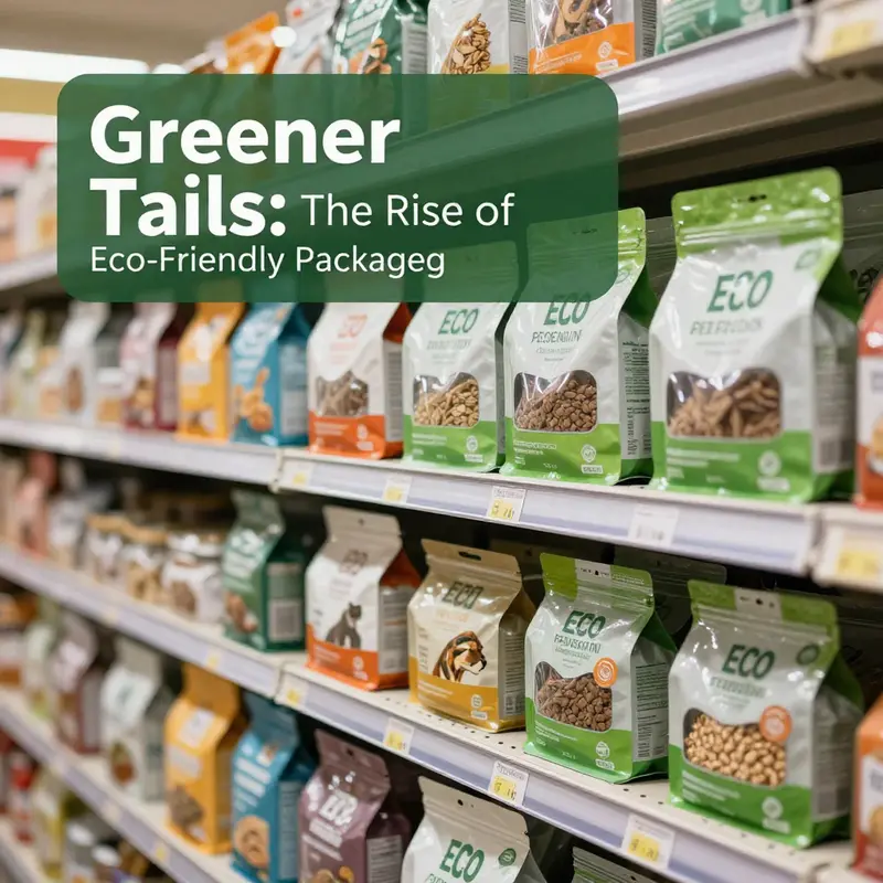 A beautiful collection of sustainable pet food packaging materials made from biodegradable and recycled options.