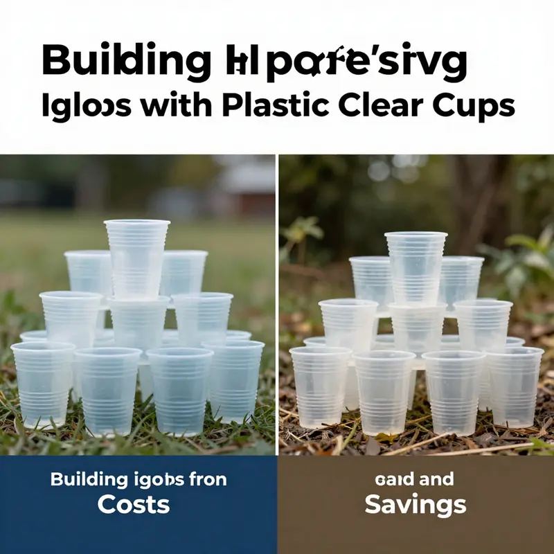 Participants engaged in building an igloo from plastic cups, demonstrating innovative assembly techniques.
