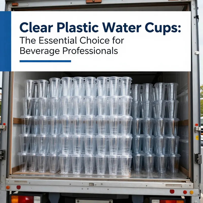 Materials such as PP and PET shown alongside the clear plastic cups, emphasizing safety and durability.