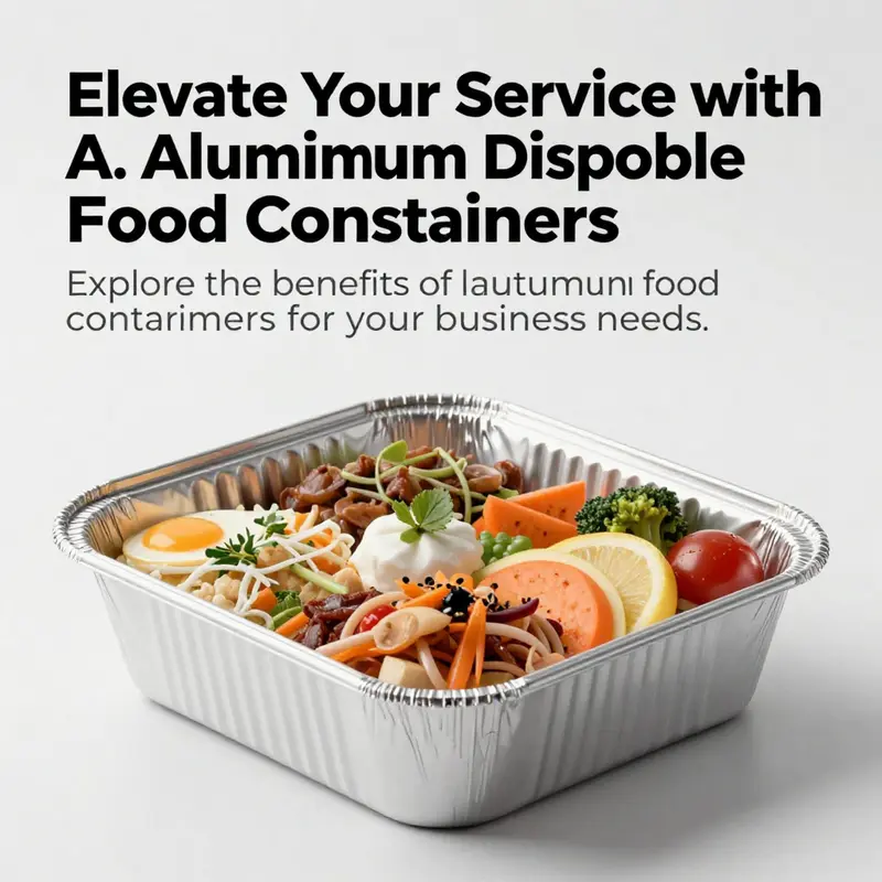 A colorful aluminum disposable food container filled with various food items.