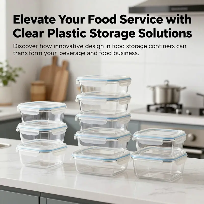 A modern kitchen displaying various clear plastic food storage containers, emphasizing versatility and design.