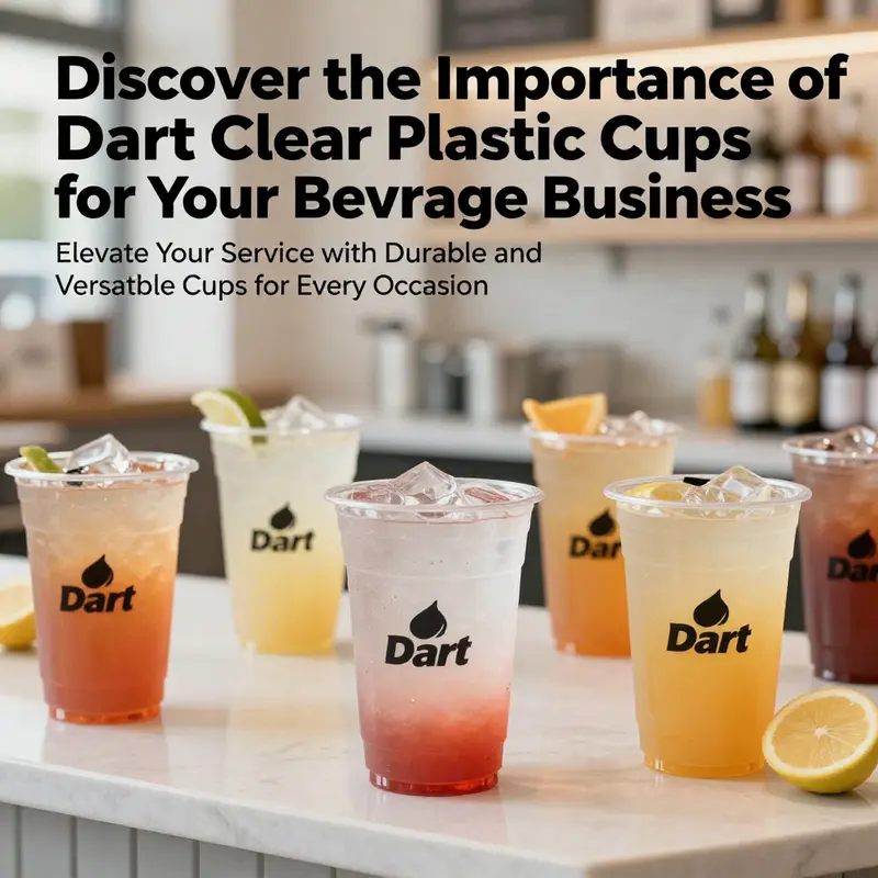Cover image displaying Dart Clear Plastic Cups filled with various drinks in a stylish beverage shop setting.