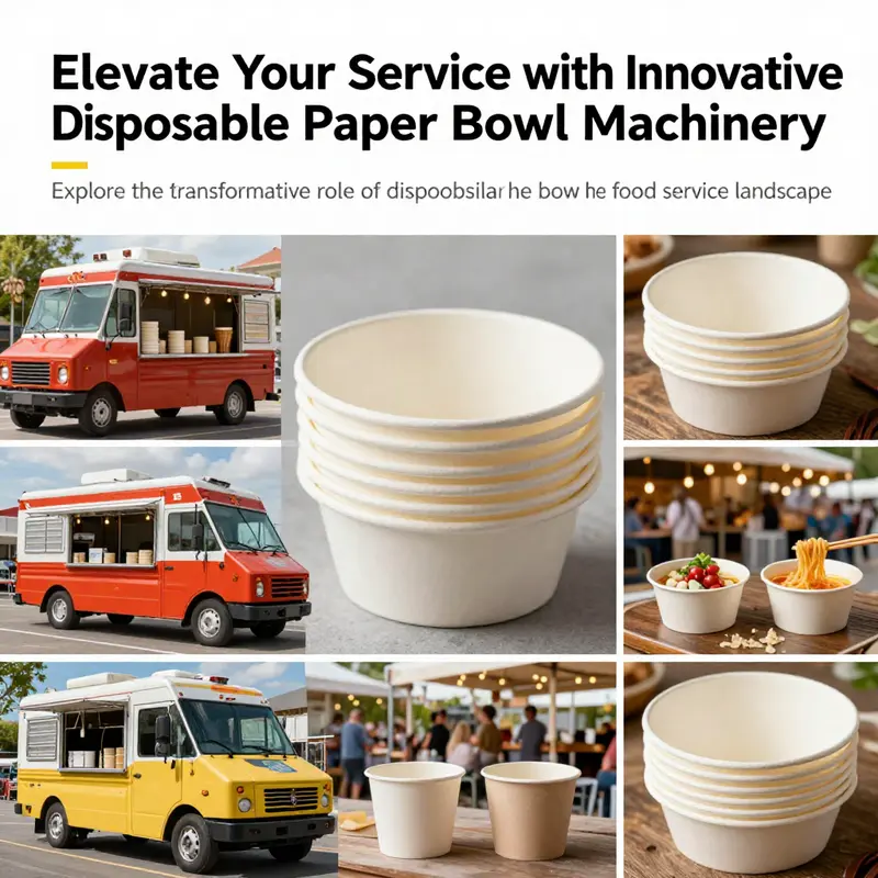 A collage showcasing disposable paper bowls used in various food service settings.