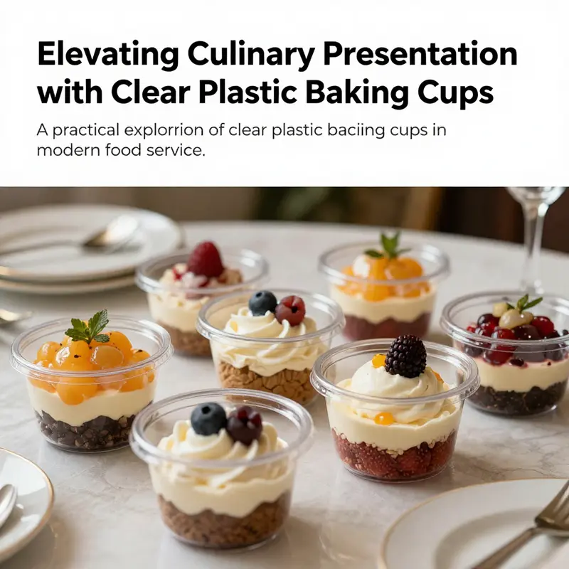 An elegant table setting featuring colorful desserts in clear plastic baking cups.
