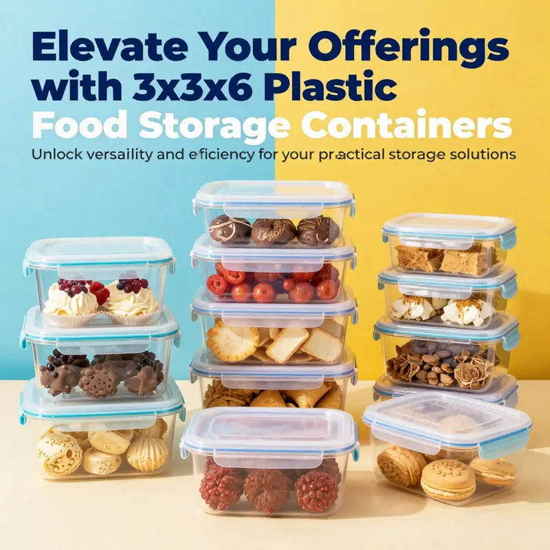 A colorful array of snacks and treats in 3x3x6 plastic food storage containers.