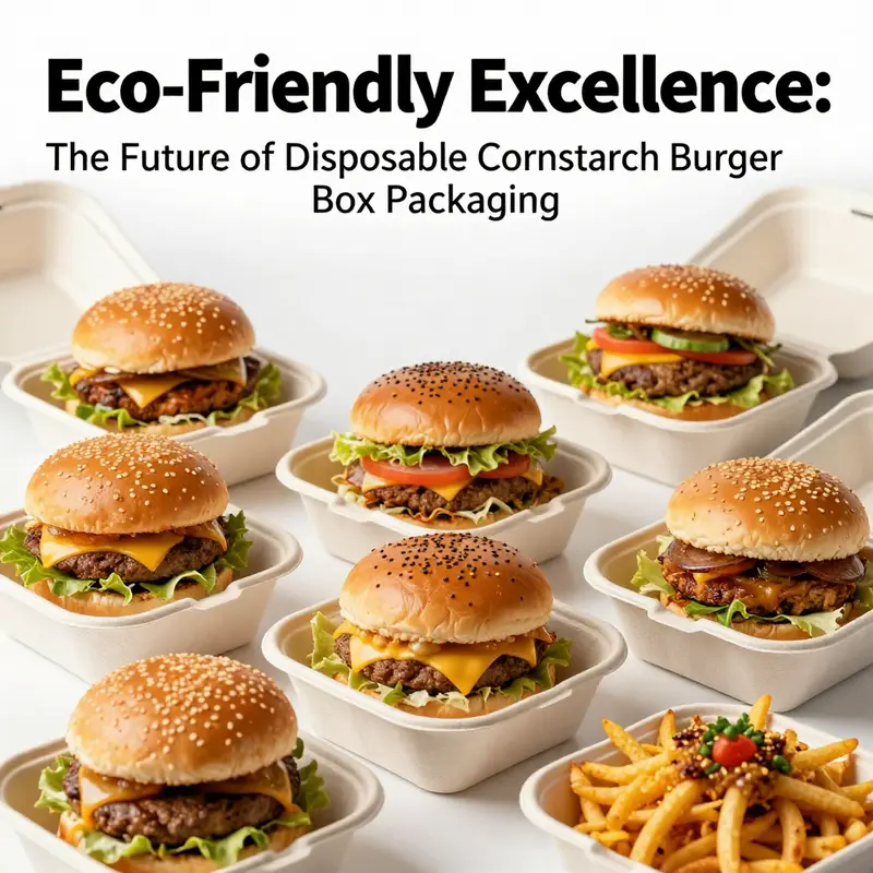 A vibrant collection of meals served in disposable cornstarch boxes, showcasing the sustainable appeal of this packaging.