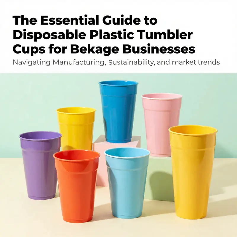 An attractive display of various disposable plastic tumblers, illustrating their colorful designs and potential environmental alternatives.