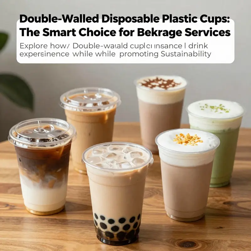 A beautifully arranged display of double-walled disposable cups filled with different beverages on a table.