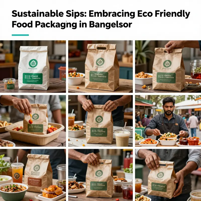 A montage of eco-friendly food packaging solutions used by vendors in Bangalore.