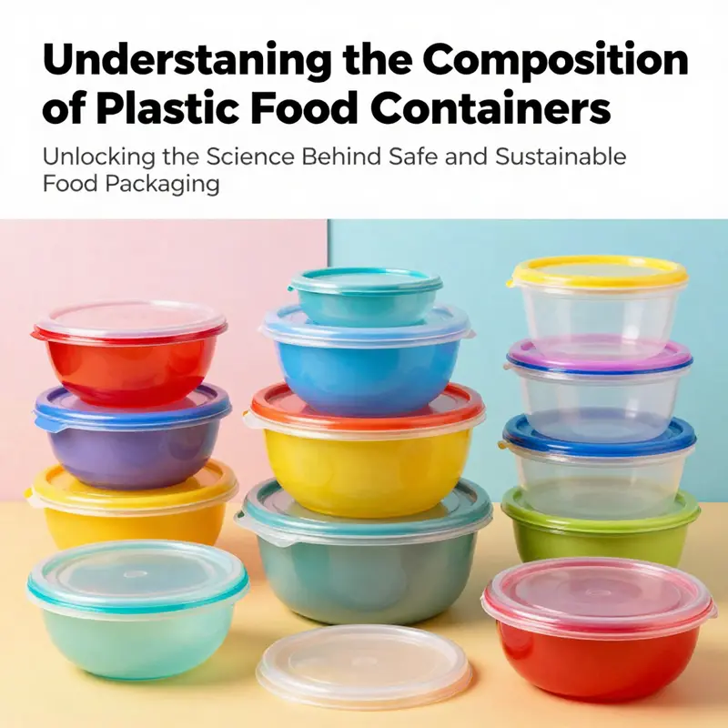Colorful display of various plastic food containers and their application in the food industry.