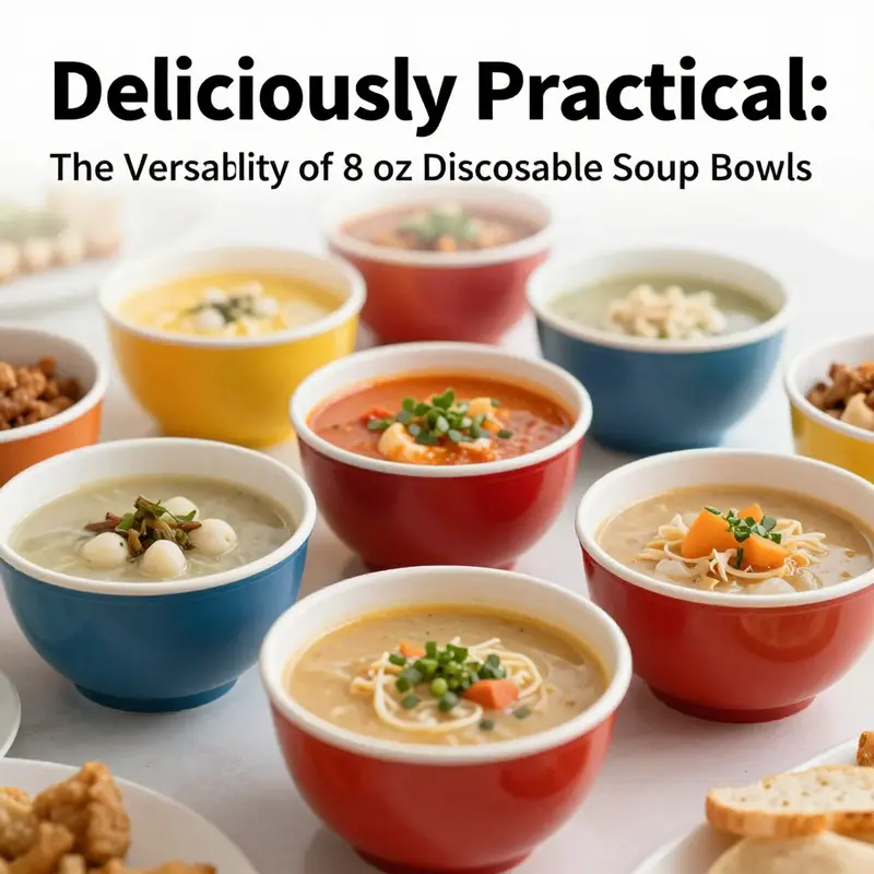 A visually attractive display of meals in 8 oz disposable soup bowls showcasing their use in food service.