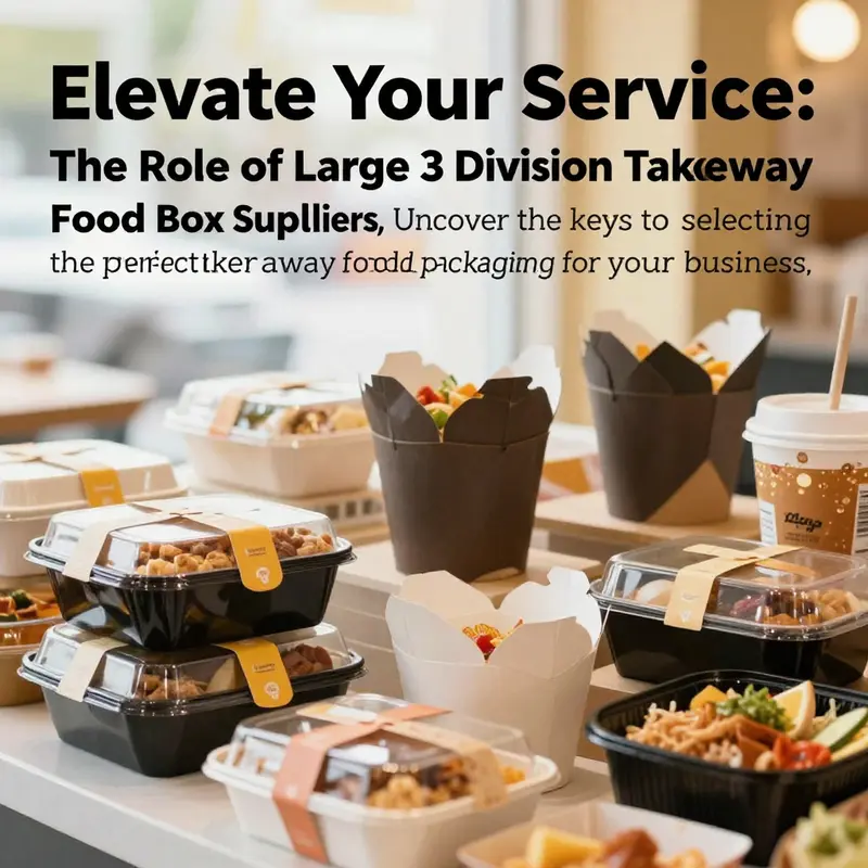 A colorful assortment of large 3 division takeaway food boxes displayed attractively, representing their essential role in foodservice.