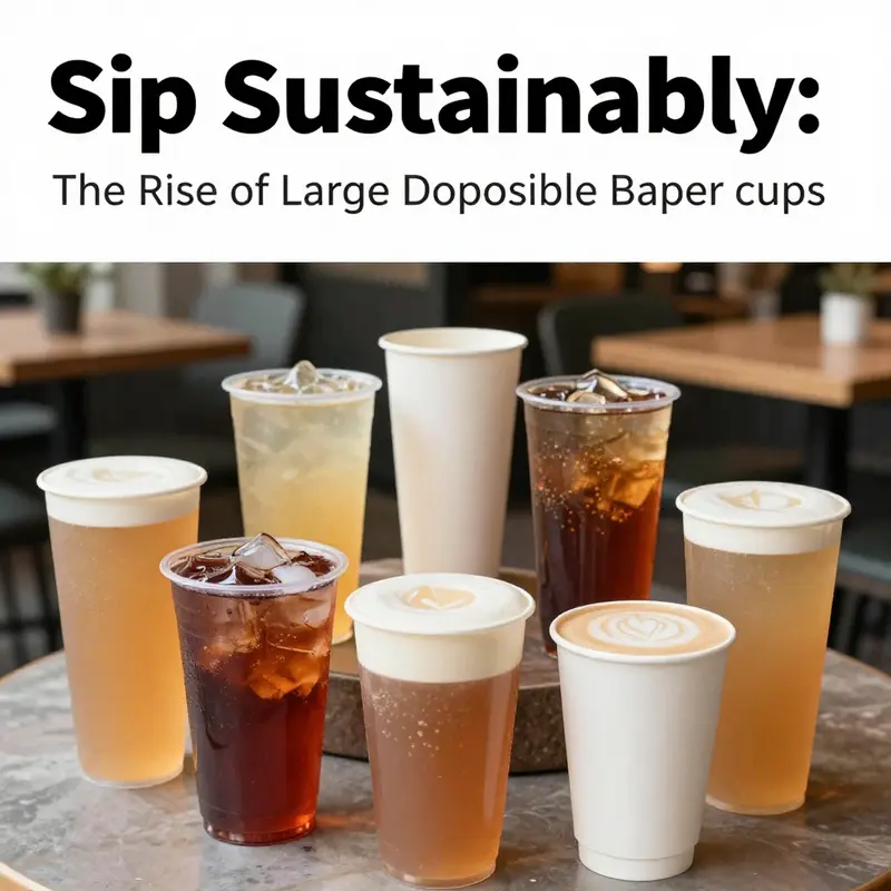 A diverse assortment of large disposable paper cups filled with drinks, beautifully arranged at an outdoor cafe.