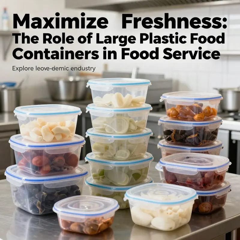 An array of large plastic food containers displayed in a commercial kitchen, highlighting their significance in food service.