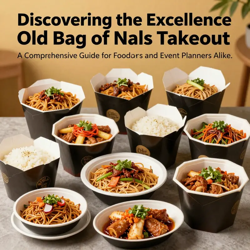 A colorful spread of takeout dishes from Old Bag of Nails, featuring different popular meals in elegant takeout containers.