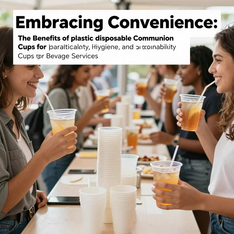 A dynamic scene featuring plastic disposable communion cups being used by happy customers in a busy beverage shop.
