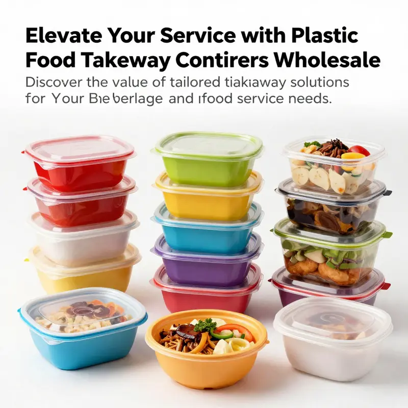 An array of colorful plastic food takeaway containers showcasing food, representing the article's focus on the takeaway industry.