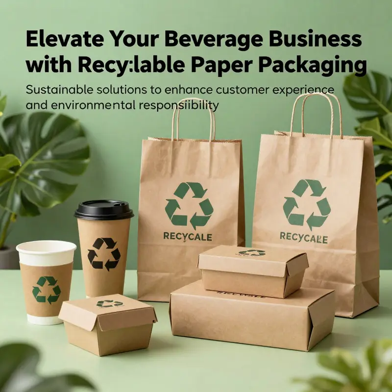 A collection of recyclable paper packaging solutions highlighting their eco-friendly design and usage.