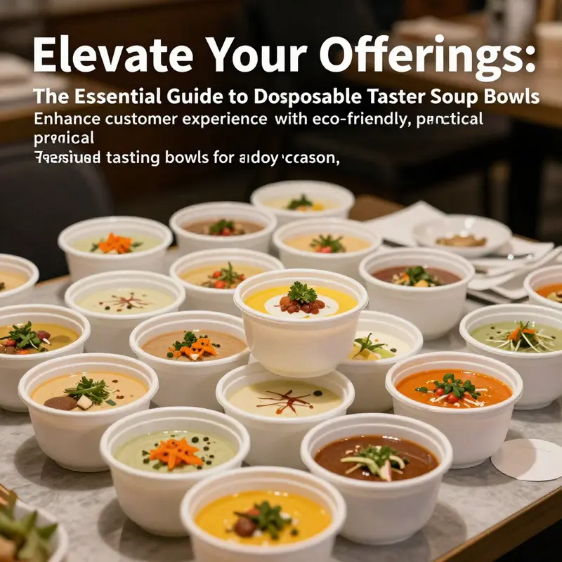 Beautiful arrangement of disposable taster soup bowls with diverse soup options for tasting, showcasing the aesthetic appeal.