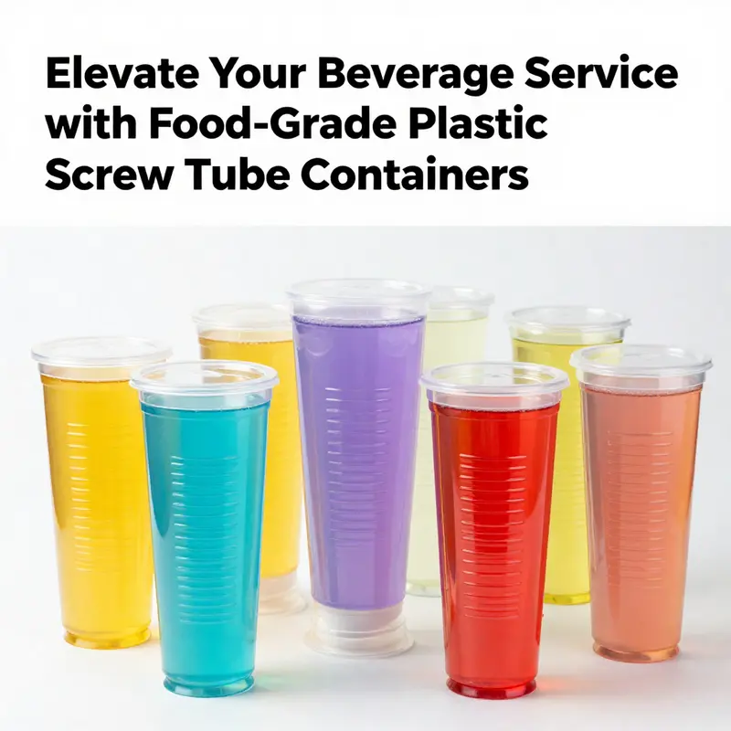 A display of various food-grade plastic screw tube containers suitable for beverages and food products, highlighting their effective applications.