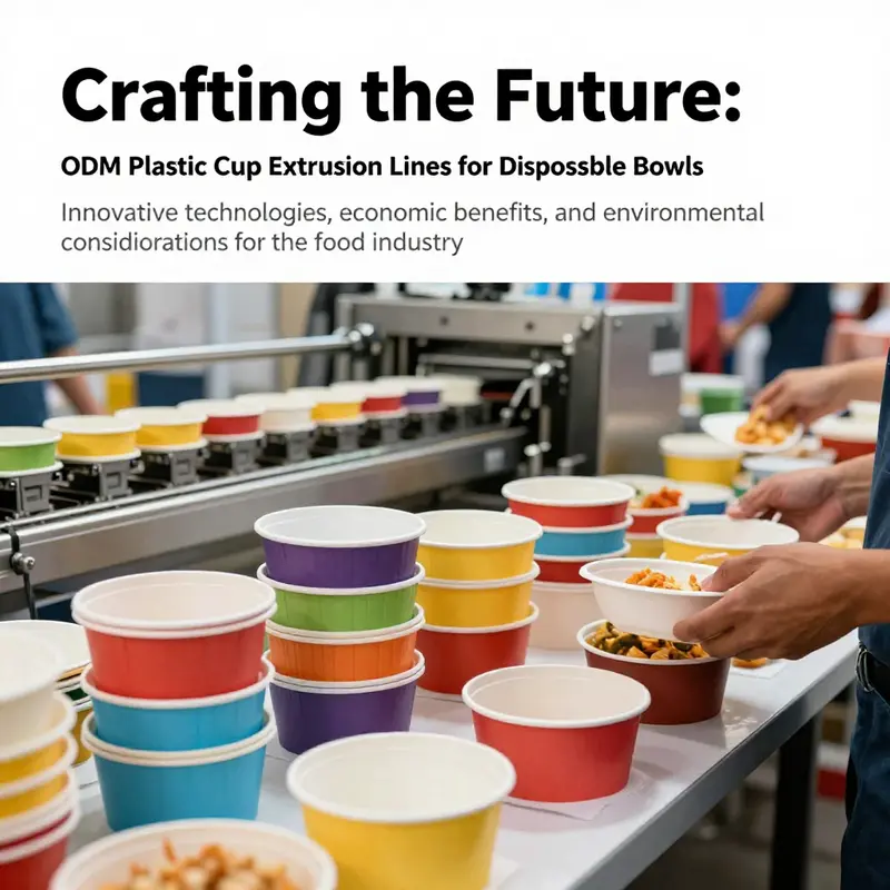 A vibrant food festival scene with assorted disposable bowls, emphasizing the importance of ODM plastic cup extrusion lines in food service.