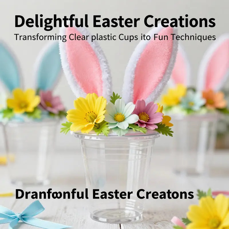 Children enjoying a workshop crafting Easter hats from clear plastic cups.