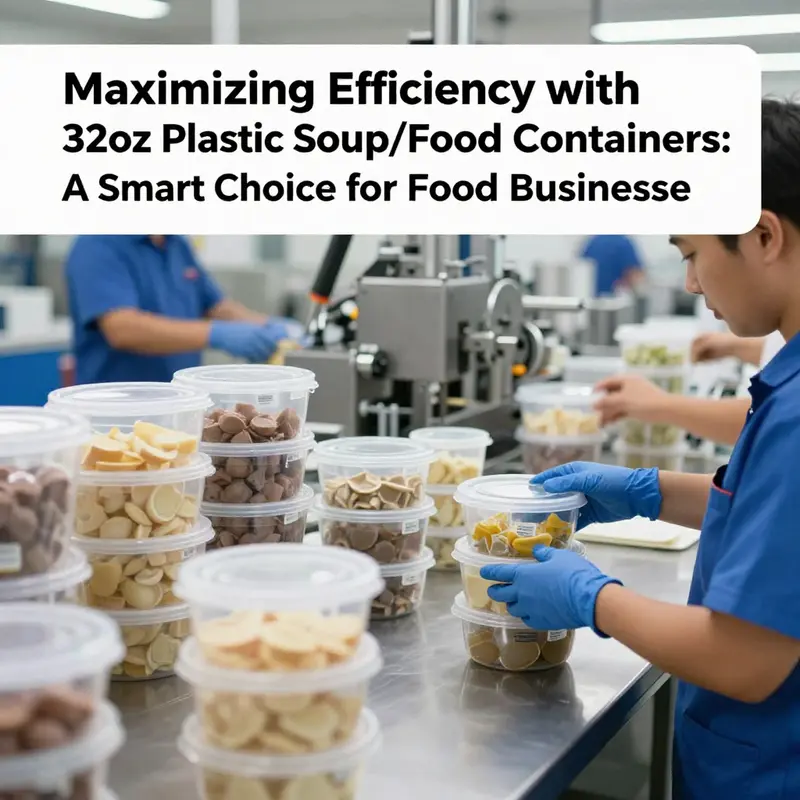 The 32oz plastic soup/food container highlights its clear, durable design, ideal for visibility and convenience in food service.