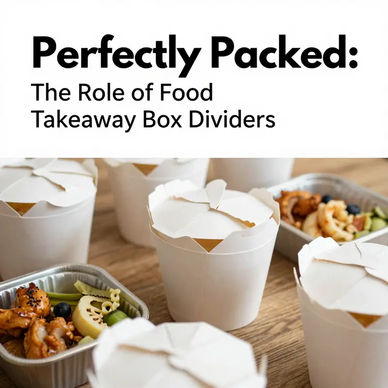 Food takeaway boxes featuring durable plastic and molded fiber dividers effectively organize different food items.