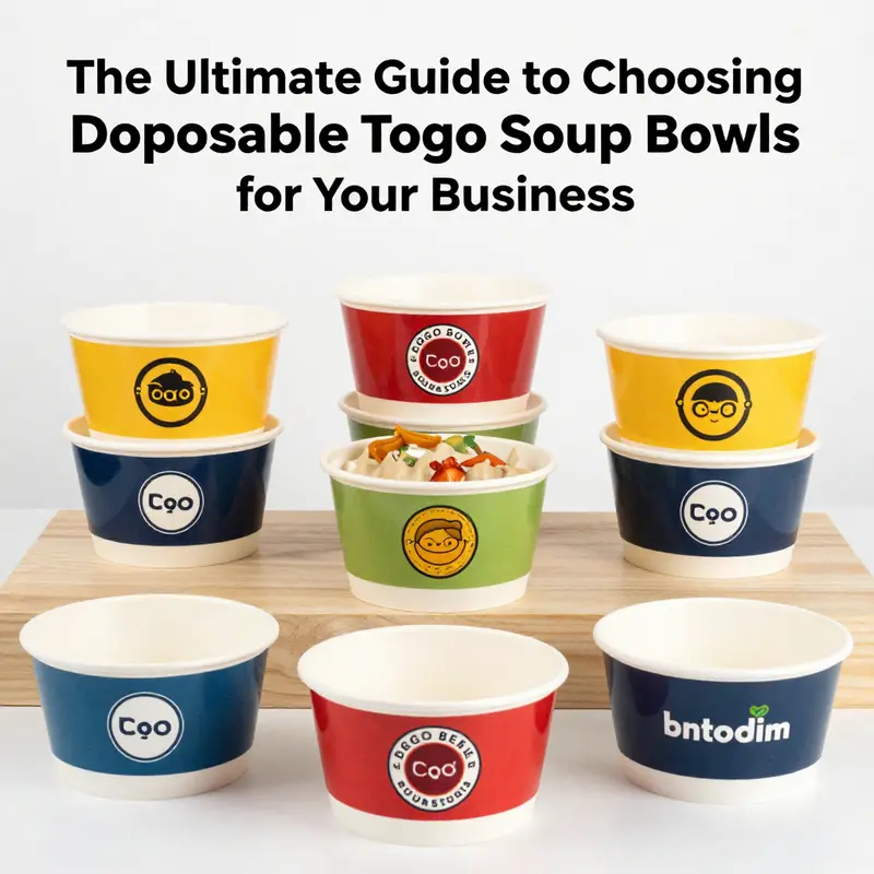 A colorful collection of disposable soup bowls representing different materials and capacities.